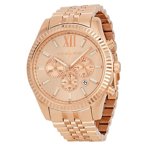 Michael Kors Lexington Chronograph Rose Gold Dial Black 